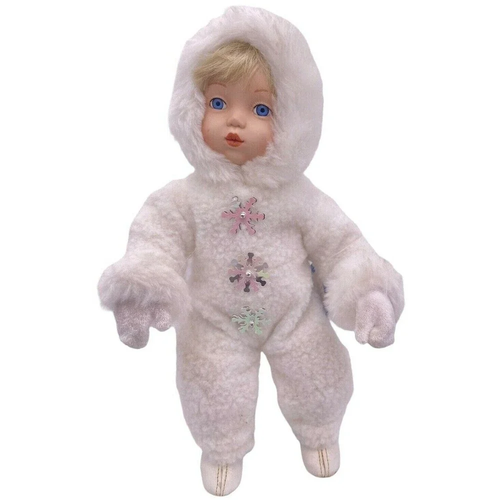 Vintage 1995 Ashton Drake SnowBabies Porcelain Doll Titus Tomescu White Snowsuit